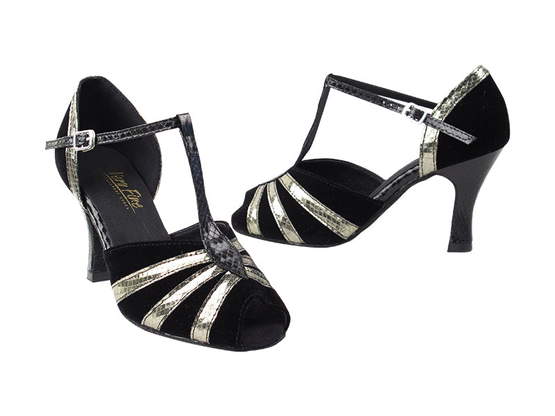 5005 36 Black Velvet_224 Snake Grey Tirm_222 Snake Black T Strap with 3&quot; heel in the photo