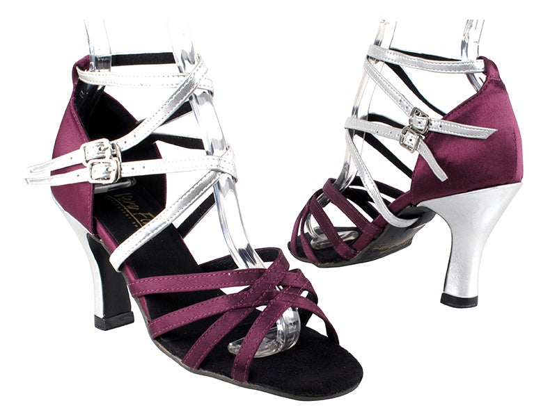 5008 111 Purple Satin_F_B_151 Soft Silver PU_BS_H with 3&quot; Heel in the photo