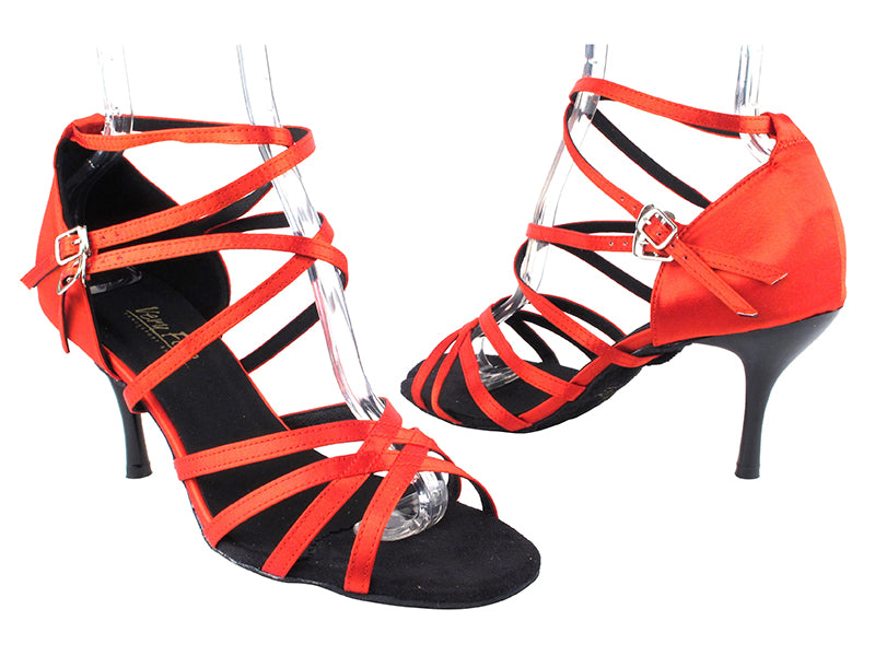 5008 112 Red Satin_Black Plated Heel 3&quot; slim black plated heel in the photo