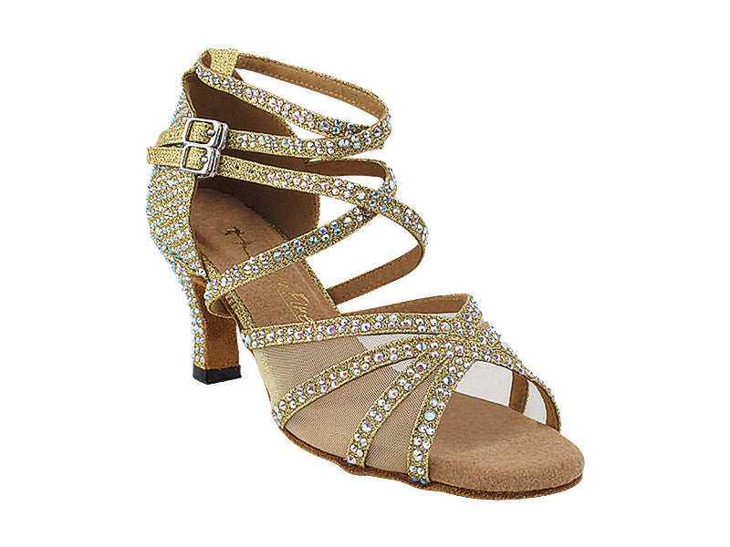 5008Bling Gold Glitter Satin &amp; Mesh with 2.5&quot; Heel (2899) in the photo