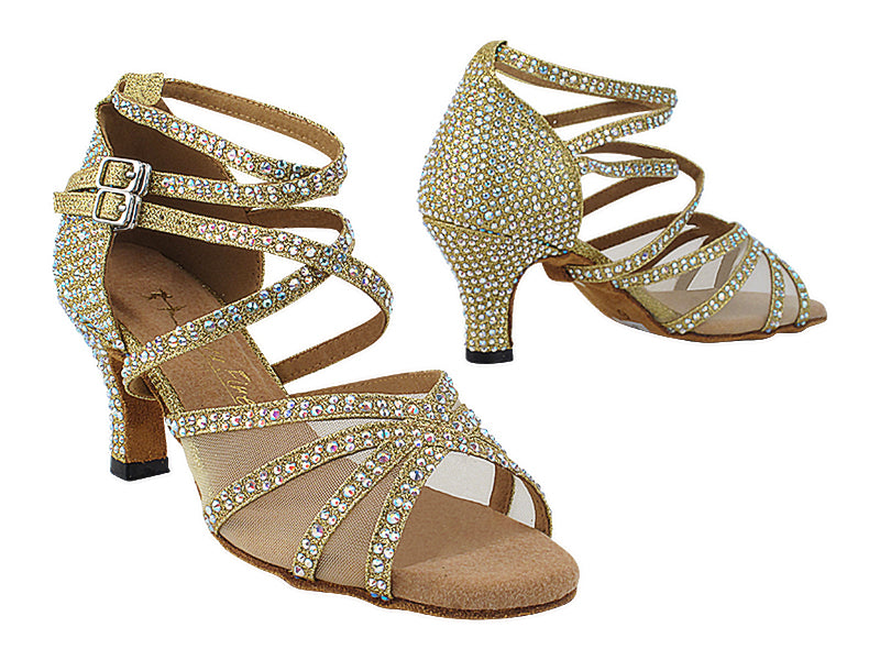 5008Bling Gold Glitter Satin &amp; Mesh with 2.5&quot; Heel (2899) in the photo