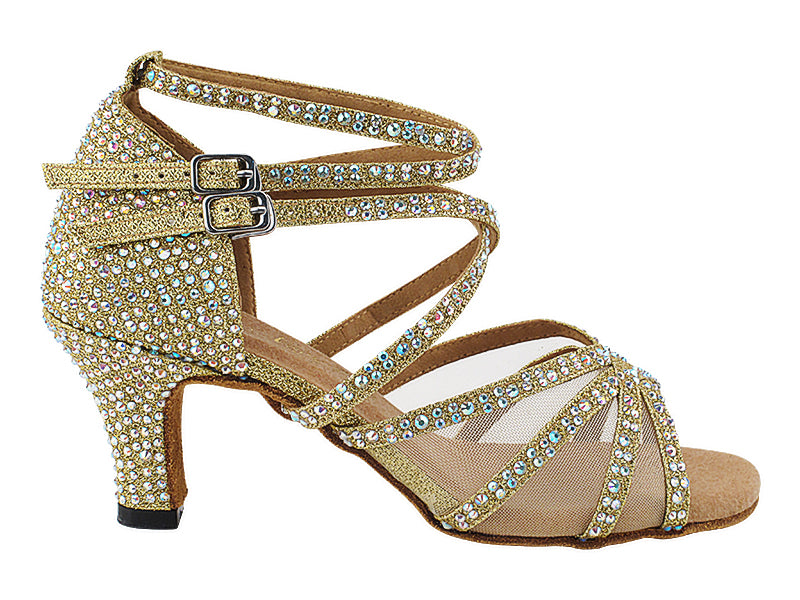 5008Bling Gold Glitter Satin &amp; Mesh with 2.5&quot; Heel (2899) in the photo