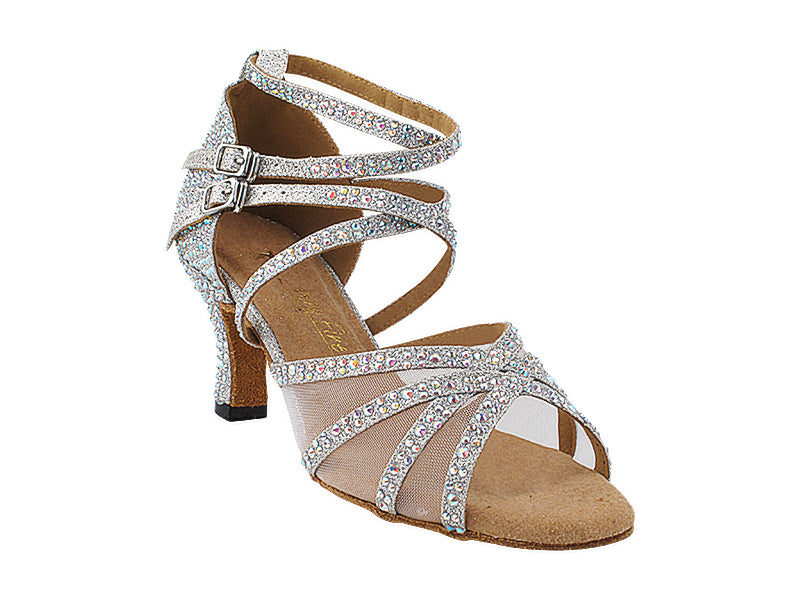 5008Bling Silver Glitter Satin &amp; Mesh with 2.5&quot; Heel (2899) in the photo