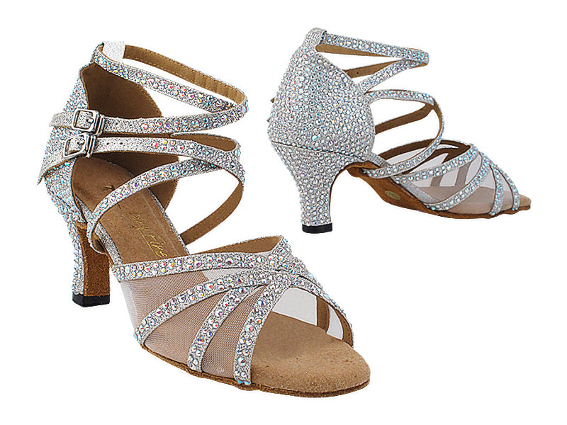 5008Bling Silver Glitter Satin &amp; Mesh with 2.5&quot; Heel (2899) in the photo