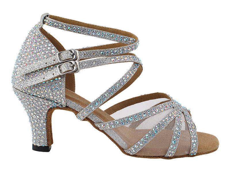 5008Bling Silver Glitter Satin &amp; Mesh with 2.5&quot; Heel (2899) in the photo