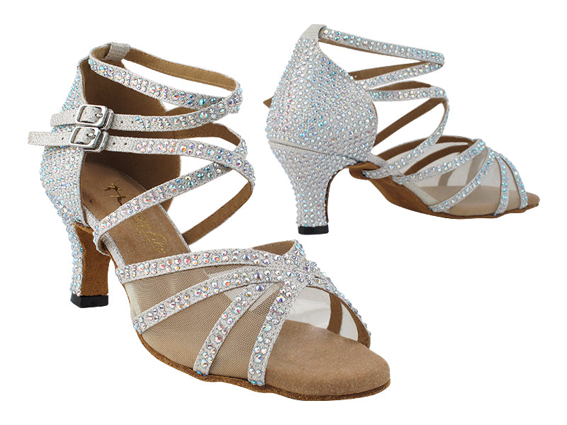 5008Bling White Glitter Satin &amp; Mesh with 2.5&quot; Heel (2899) in the photo