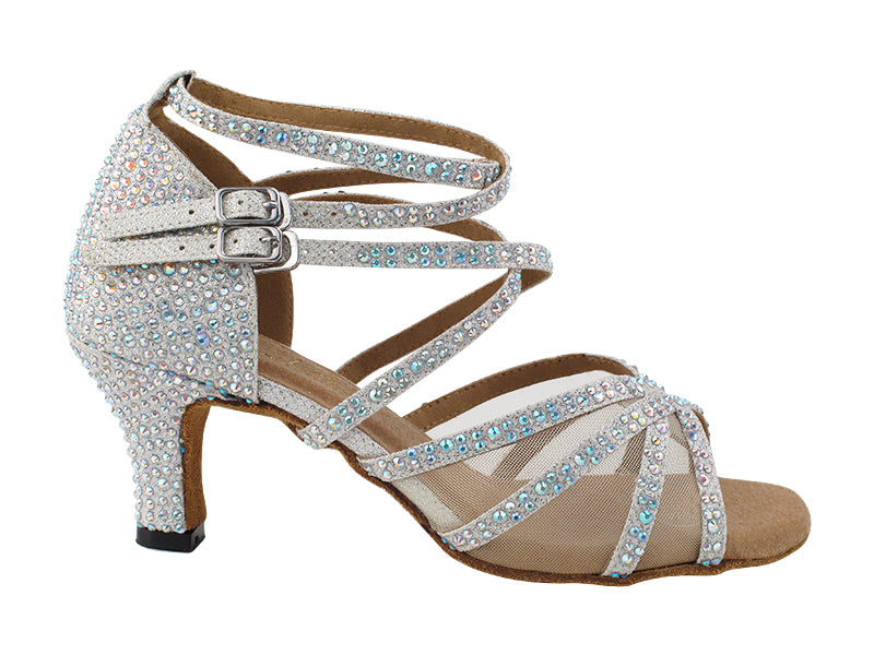 5008Bling White Glitter Satin &amp; Mesh with 2.5&quot; Heel (2899) in the photo