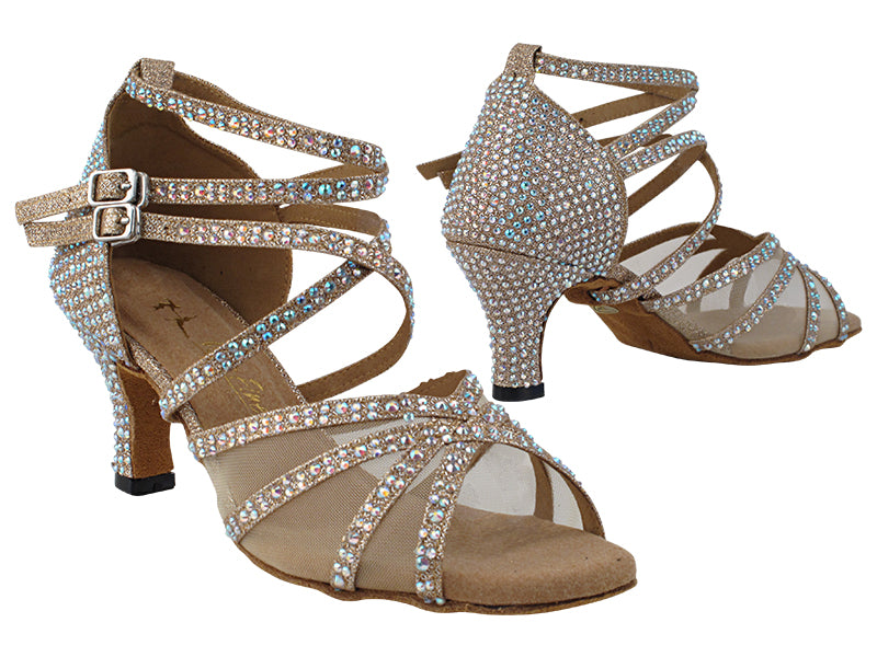 5008Bling Champagne Glitter Satin &amp; Mesh with 2.5" Heel (2899) in the photo