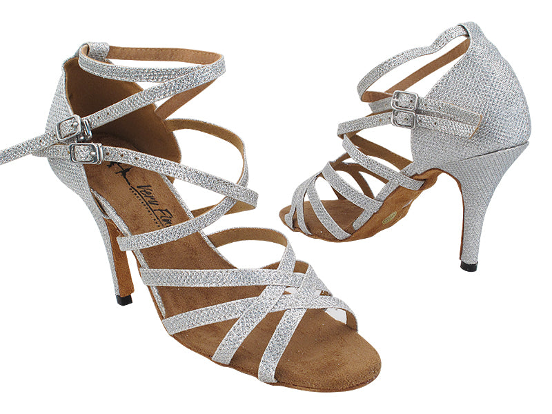 5008LEDSS 105 Glitter Silver Satin with 3&quot; Stilleto Heel (428) in the photo