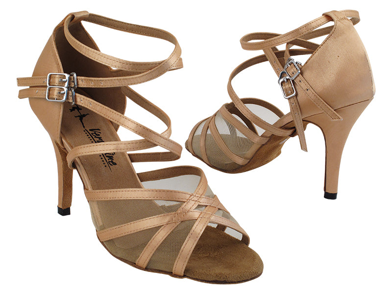 5008LEDSS Light Brown Satin &amp; Flesh Mesh with 3&quot; Stiletto Heel in the photo