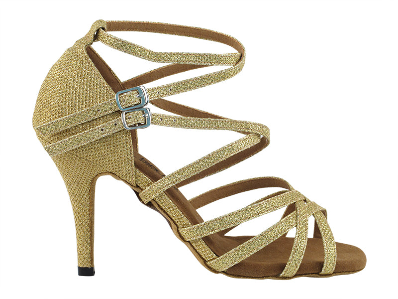 5008LEDSS Gold Glitter Satin with 3.5&quot; Stiletto Heel in the photo