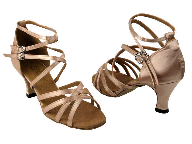 5008 Light Brown Satin with 2.5&quot; Low Heel in the photo