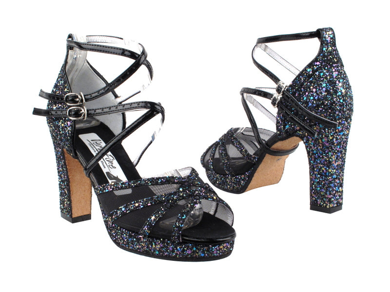 5008MPlatform 72 Blue Sparkle_Black Mesh with 3.75&quot; Square Heel heel in the photo