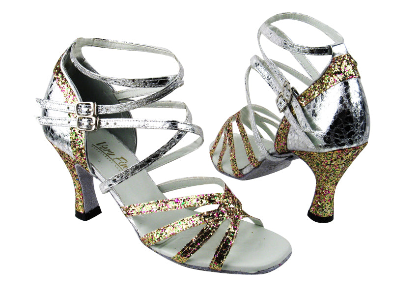 5008Mirage 184 Rainbow Sparkle_205 Ultra Silver with 3&quot; heel in the photo