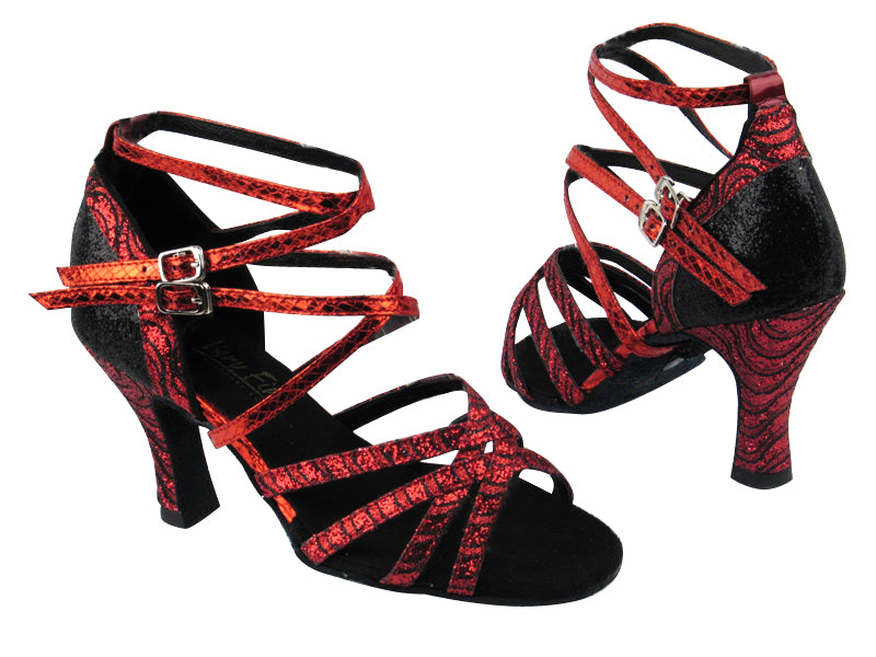 5008Mirage 215 Glitter_127 Black Glitter Back_225 Snake Red Ankle Straps with 3&quot; heel in the photo