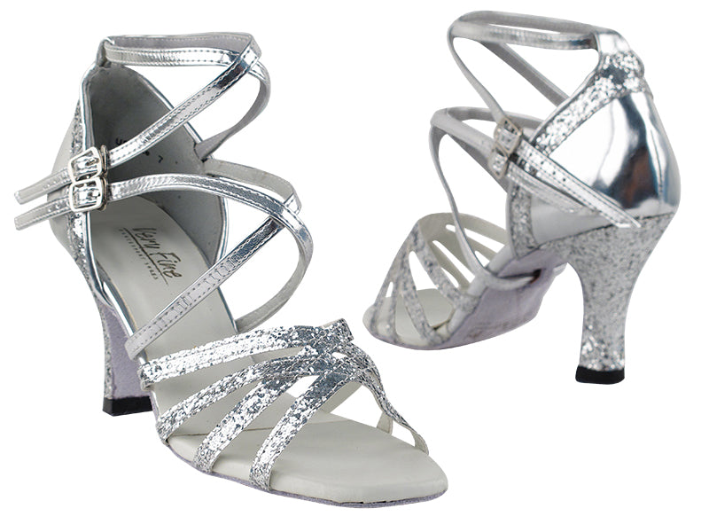 5008Mirage Silver Sparkle &amp; Silver Leather with 3&quot; Heel in the photo