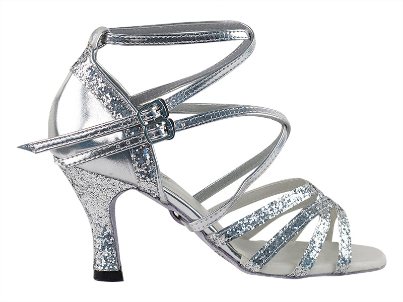 5008Mirage Silver Sparkle &amp; Silver Leather with 3&quot; Heel in the photo