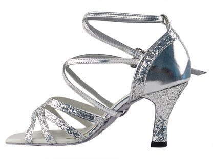 5008Mirage Silver Sparkle &amp; Silver Leather with 3&quot; Heel in the photo