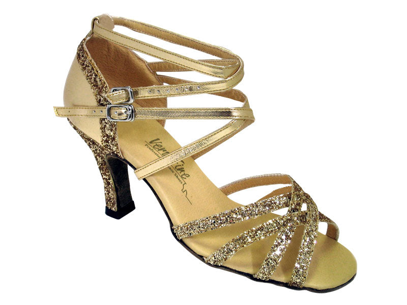 5008Mirage Gold Sparkle &amp; Gold Leather with 3&quot; Heel in the photo