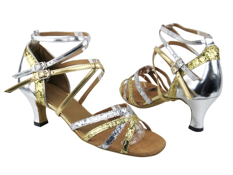 5008Mirage Gold _Silver Sparkle_Leather with 2.5&quot; Low heel in the photo