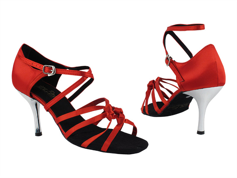 5011 112 Red Satin with 3&quot; Slim Silver Plated Heel