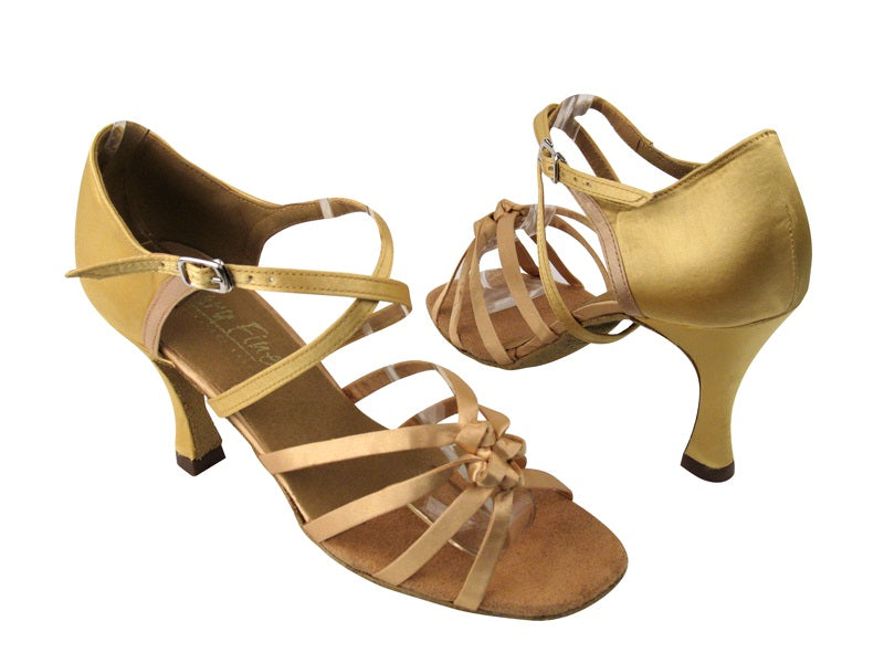 5011 80 Light Gold Satin with 3.5&quot; Flare heel in the photo