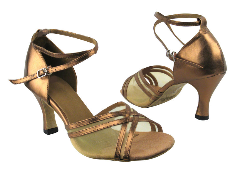 5017 171 Dark Tan Gold PU_Flesh Mesh with 3&quot; heel in the photo