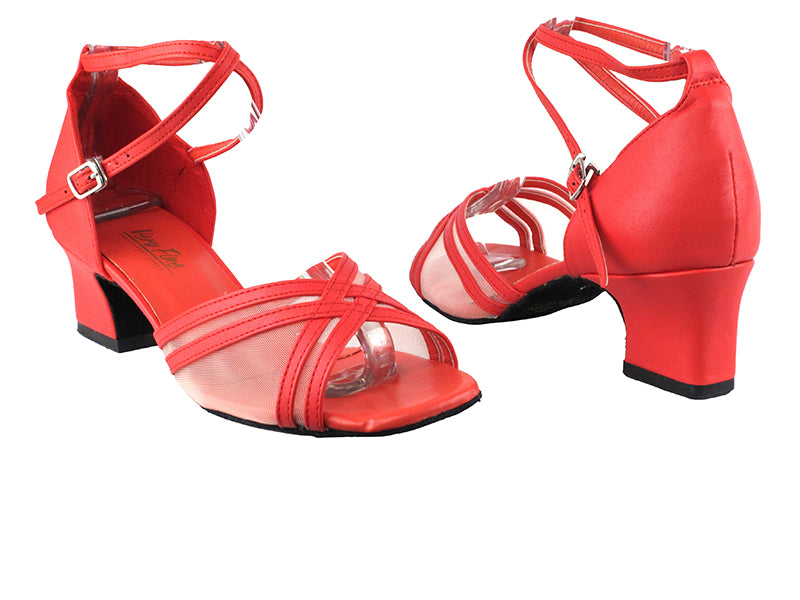 5017 211 Red PU_Flesh Mesh with 2&quot; Thick Cuban heel in the photo