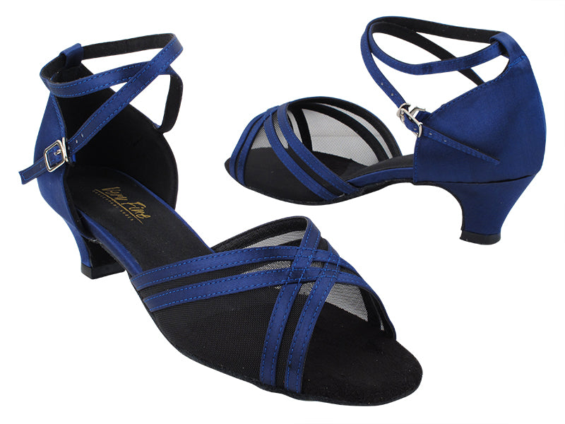 5017 301 Dark Blue Satin_Black Mesh with 1.3&quot; Cuban Heel (387) in the photo