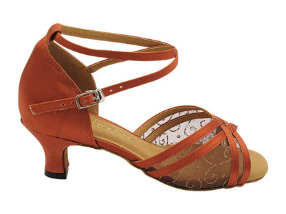 5017LEDSS 231 Dark Tan Satin &amp; 162 Coffee Vine Mesh with 2&quot; Slim Heel (289B) in the photo