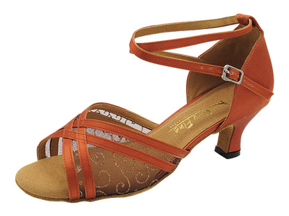 5017LEDSS 231 Dark Tan Satin &amp; 162 Coffee Vine Mesh with 2&quot; Slim Heel (289B) in the photo
