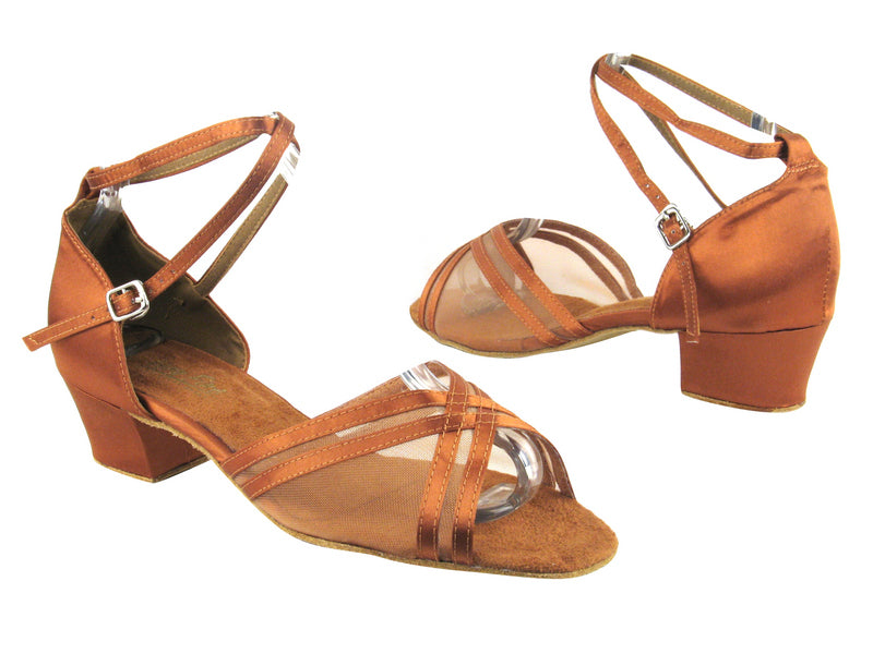 5017 236 Dark Tan Satin_201 Tan Mesh with 1.5&quot; Medium Heel in the photo
