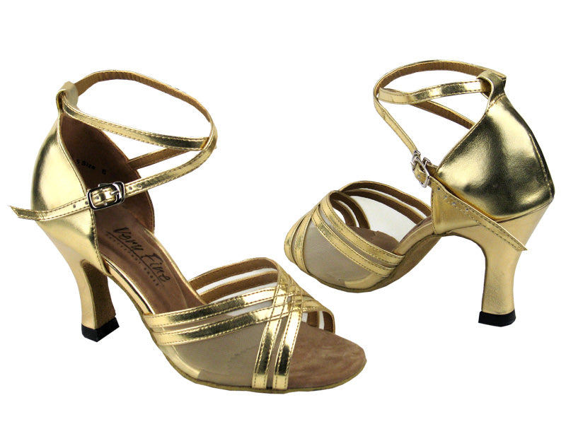 5017 Gold Leather &amp; Flesh Mesh with 3&quot; Heel in the photo