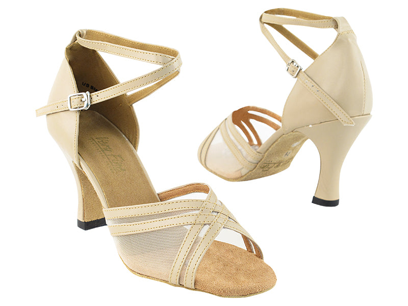 5017 Tan Leather &amp; Flesh Mesh with 3" Heel in the photo