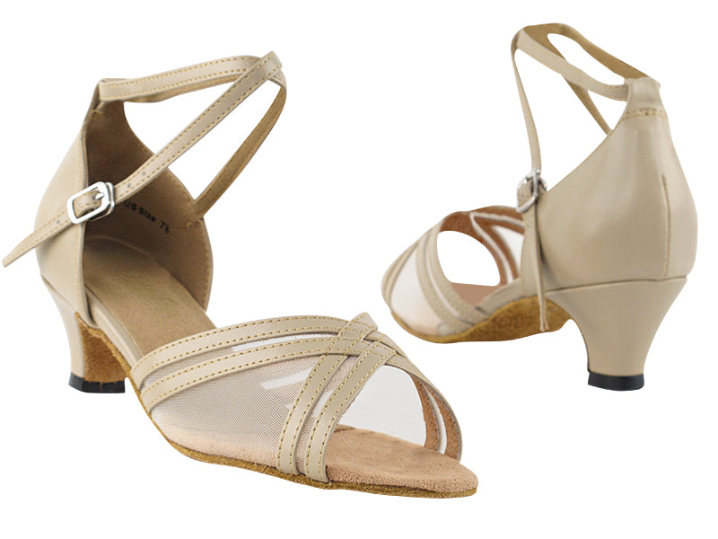 5017 Tan Leather &amp; Flesh Mesh with 1.3" Heel in the photo