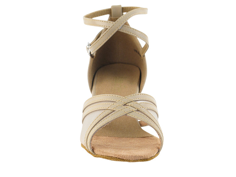 5017 Tan Leather &amp; Flesh Mesh &amp; Cuban Heel