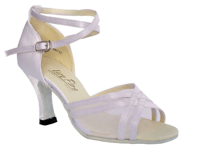 5017 White Satin &amp; White Mesh with 3" Heel in the photo