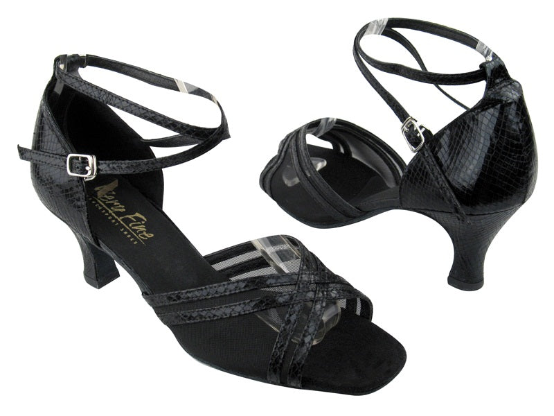 5017 222 Snake Black_Black Mesh with 2.5&quot; Low heel in the photo