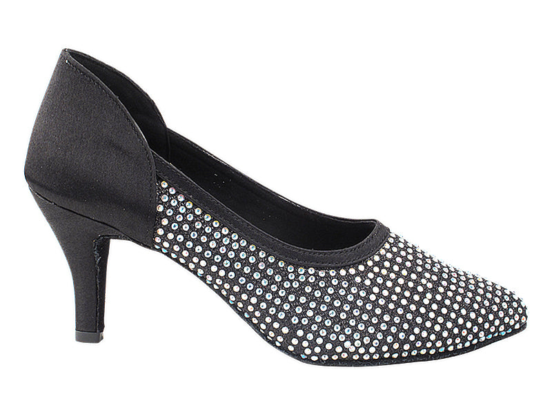 5502Bling Black Glitter Satin  with 2.75&quot; Stiletto Heel (385) in the photo