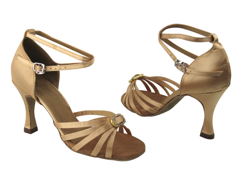 6005 135 Light Brown Satin &amp; Stone 3.5&quot; Heel in the photo