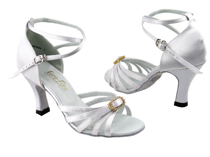 6005 White Satin &amp; Stone with 3" Heel in the photo