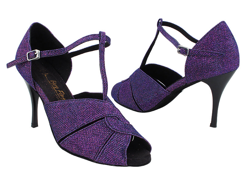 6006 103 Purple Glitter Satin with 3.5&quot; Stiletto Black Heel (TG1) in the photo