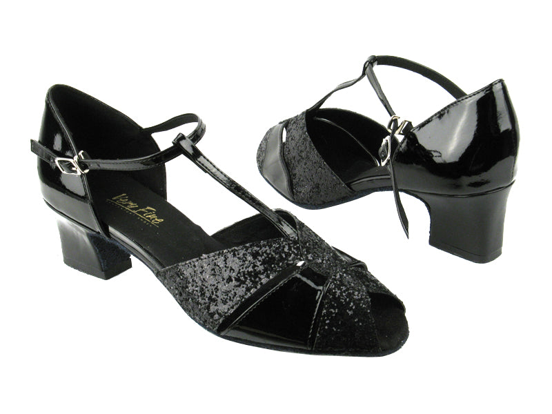 6006 12 Black Sparkle_X_Black Patent with 2&quot; Thick Cuban heel in the photo