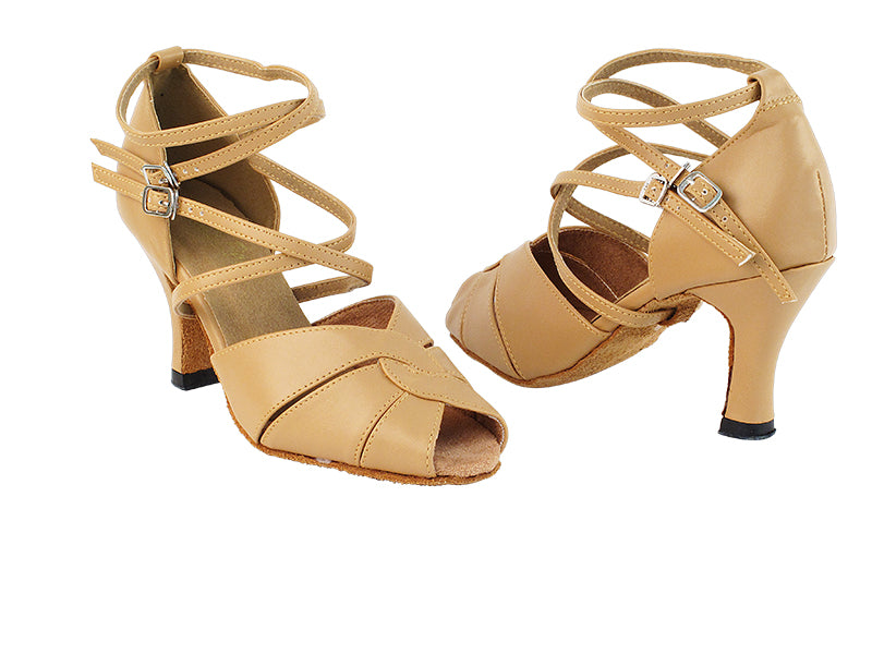 6006DX 157 Beige Brown Leather Without T Strap with 3&quot; Heel in the photo