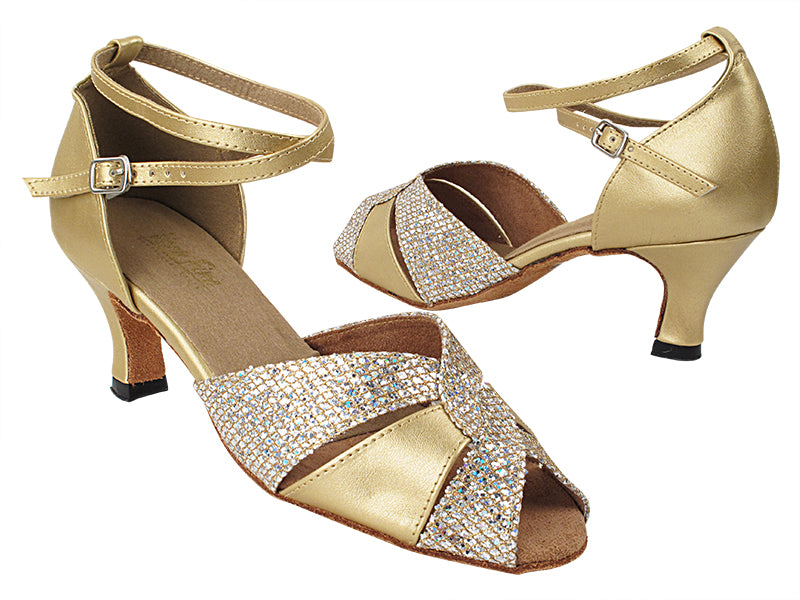 6006B 74 Gold Sparklenet_X_57 Light Gold PU_X-Strap Ankle with Loop without T-Strap with Women&