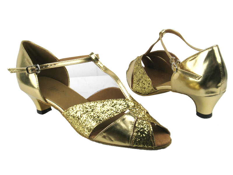 6006 9 Gold Sparkle_Gold Leather with 1.3&quot; heel in the photo