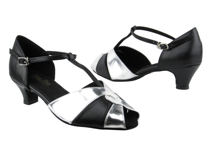 6006 Black Leather_Silver Leather with 1.3&quot; Cuban heel in the photo