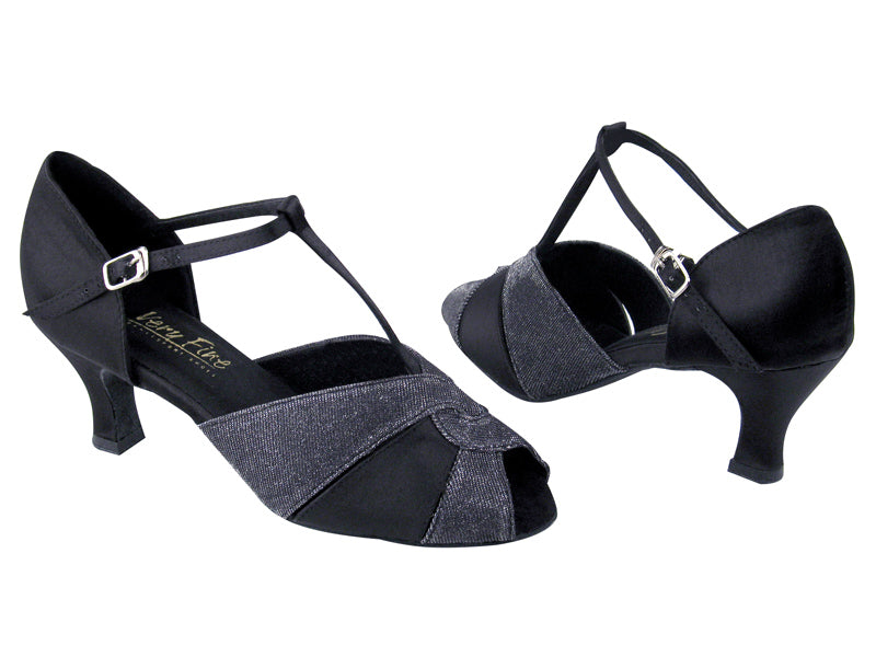 6006 Black Satin &amp; 105 Black Glitter (X) Satin with 2.5&quot; Low Heel in the photo