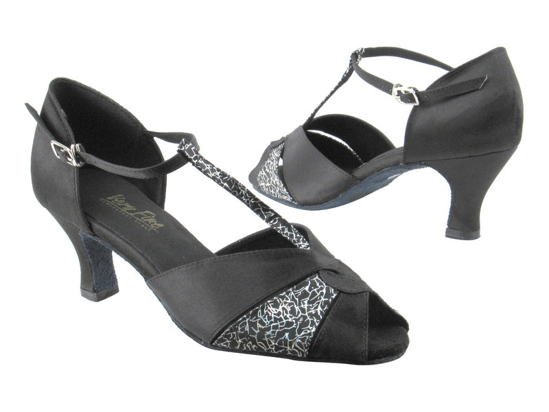 6006 Black Satin_102 Black Flower Satin with 2.5&quot; low heel in the photo