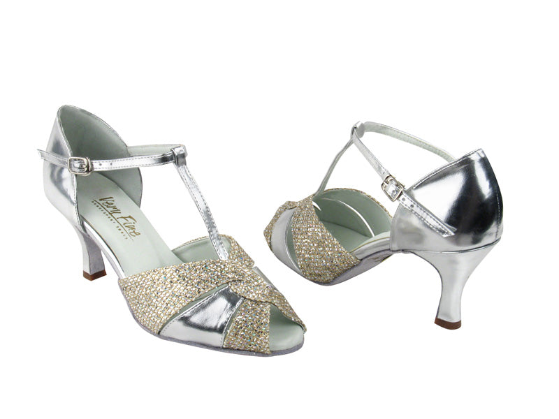 6006 Gold Sparklenet &amp; Silver with 2.75&quot; Heel in the photo